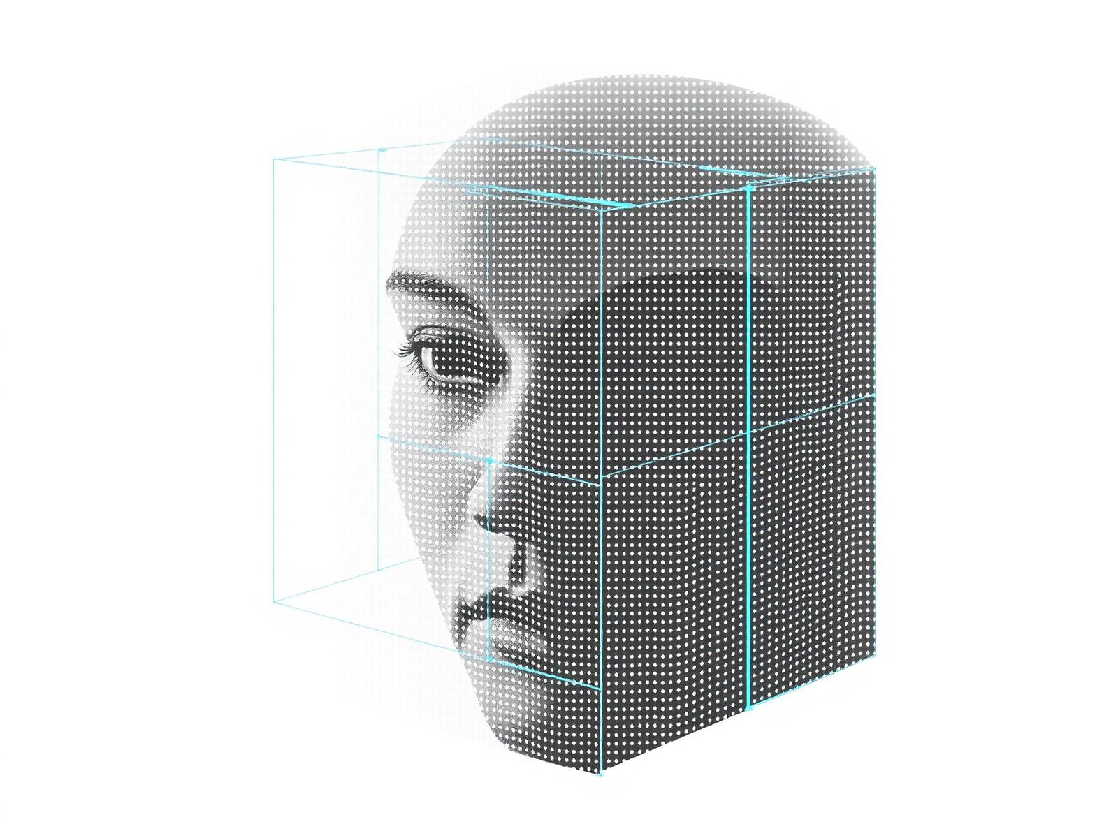Computer vision dot-matrix face detection visualization